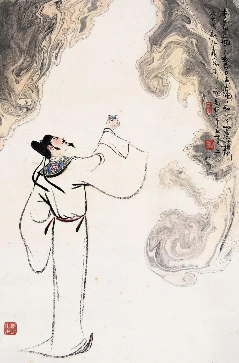 ▲“詩仙”李白勸自己喝酒：“舉杯邀明月，對飲成三人”。（圖片來源：三聯(lián)生活周刊）