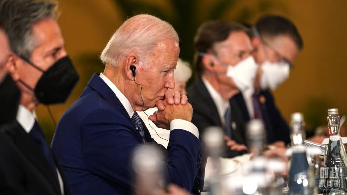 △參加會晤的美國總統(tǒng)拜登。(總臺國廣記者李晉拍攝)